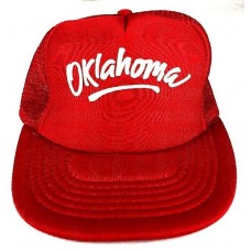 Vintage 198090&apos;s"Oklahoma"Red Trucker Flat Bill Snap Back Mesh Back Cap Hat(A1)  eb-81418511